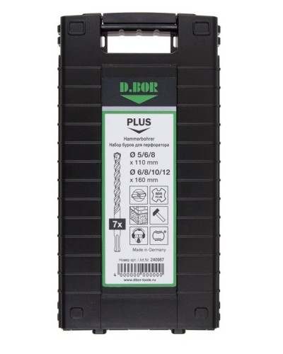 Набор буров SDS-plus V PLUS 7шт, 2-cutting (240987). Набор буров SDS-plus (5,6,8х110 мм; 6,8,10,12х160 мм). D.BOR в Бийске