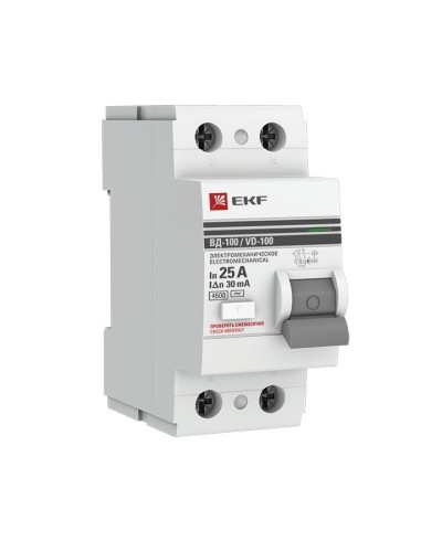 УЗО ВД-100 2P 25А 30мА тип AC эл-мех  PROxima (elcb-2-25-30-em-pro). Выключатель дифференциального тока (УЗО). EKF в Бийске