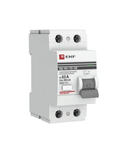 УЗО ВД-100 2P 63А 300мА тип AC эл-мех  PROxima (elcb-2-63-300-em-pro). Выключатель дифференциального тока (УЗО). EKF в Бийске