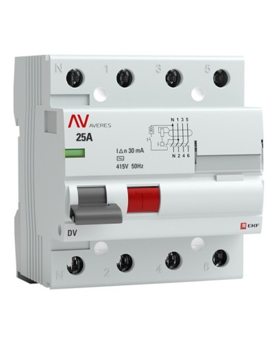 DV 4P 25А/ 30мА (AC)  AVERES (rccb-4-25-30-ac-av). Выключатели дифференциального тока (УЗО). EKF в Бийске