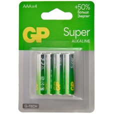 GP Super Alkaline 24A AAA (GP 24AA21-2CRSBC4), упак. 4 шт. БЛИСТЕР. Алкалиновые батарейки. GP Batteries
