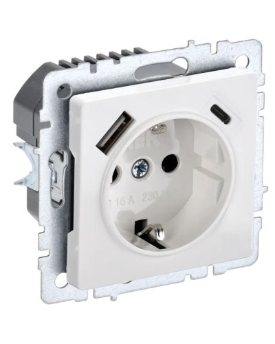Розетка с з/к с USB A+C 18Вт РЮш11-1-БрБ белый BRITE (BR-R14-16-U22-018-K01). Розетка с заземлением с защитными шторками, 18Вт. IEK в Бийске