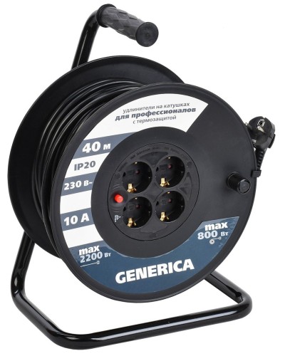 УК40 4 места 2P+PE, 40м GENERICA (WKP10-10-04-40-G). Удлинитель на катушке с термозащитой, 3х1,0кв.мм. IEK в Бийске