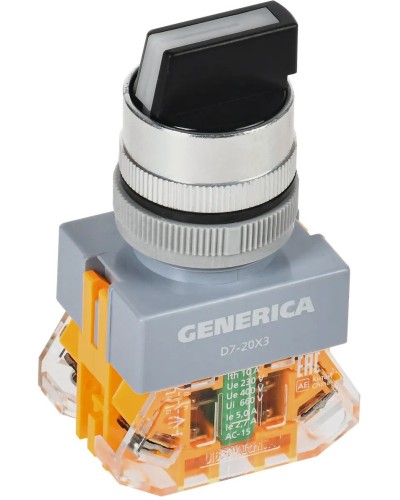 Переключатель D7-20X3 на 3 положения черный GENERICA (BSW50-20X3-3-21-3-K02-G). Переключатель. IEK в Бийске