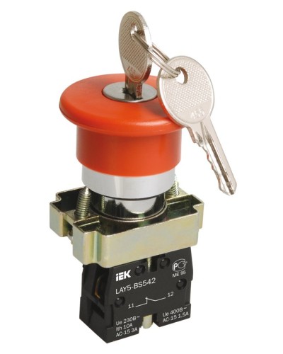 Кнопка LAY5-BS142 Грибок с ключом D22мм (BBG50-LAY5-K04). Кнопка. IEK в Бийске