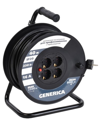 УК40 4 места 2P+PE, 40м GENERICA (WKP20-16-04-40-G). Удлинитель на катушке с термозащитой, 3х1,5кв.мм. IEK в Бийске