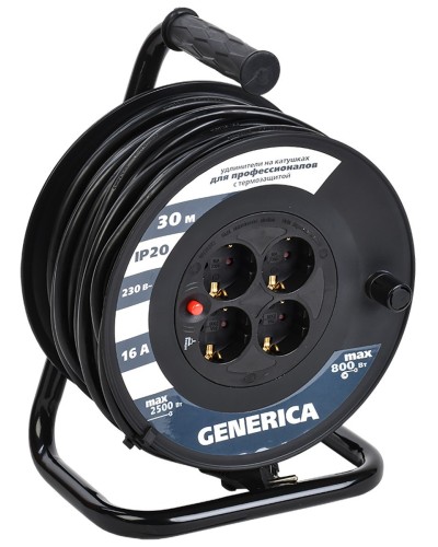 УК30 4 места 2P+PE, 30м GENERICA (WKP20-16-04-30-G). Удлинитель на катушке с термозащитой, 3х1,5кв.мм. IEK в Бийске