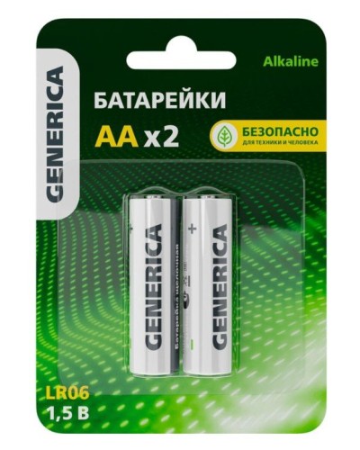 Батарейка Alkaline LR06/AA GENERICA (2 шт) (ABT-LR06-ST-L02-G). Батарейка щелочная. IEK в Бийске