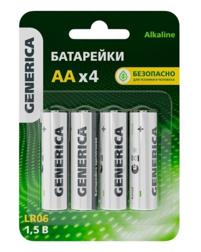 Батарейка Alkaline LR06/AA GENERICA (4 шт) (ABT-LR06-ST-L04-G). Батарейка щелочная. IEK в Бийске