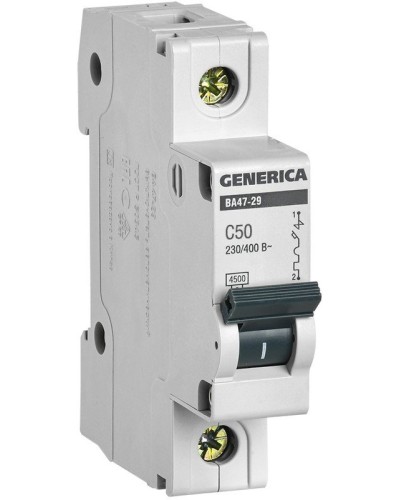 GENERICA ВА47-29 1P C 50А 4,5кА (MVA25-1-050-C). Автоматический выключатель. IEK в Бийске