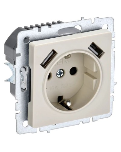 Розетка с з/к с USB A+A 2,1А РЮш10-1-БрКр бежевый BRITE (BR-R14-16-U21-D21-K10). Розетка с заземлением с защитными шторками, 2,1А. IEK в Бийске