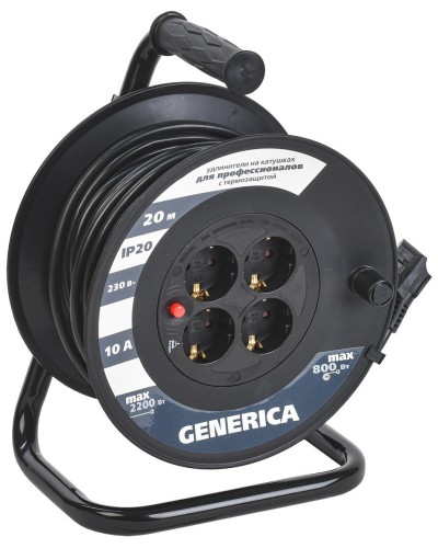 УК20 4 места 2P+PE, 20м GENERICA (WKP10-10-04-20-G). Удлинитель на катушке с термозащитой, 3х1,0кв.мм. IEK в Бийске