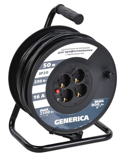 УК50 4 места 2P+PE, 50м GENERICA (WKP20-16-04-50-G). Удлинитель на катушке с термозащитой, 3х1,5кв.мм. IEK в Бийске