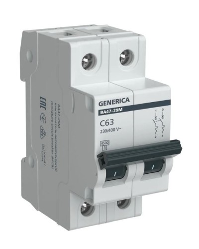 GENERICA ВА47-29М 2P C 63А 4,5кА (MVA21-2-063-C-G). Автоматический выключатель. IEK в Бийске