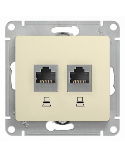 Glossa розетка RJ45+RJ45 2-местная, кат. 5Е, скрытой установки, механизм, бежевый (GSL000285KK). Розетка компьютерная. Systeme Electric в Бийске