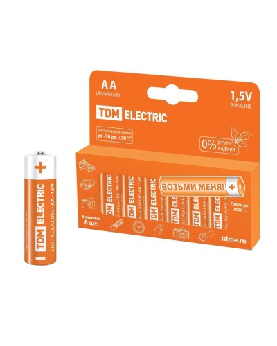 LR6 AA Alkaline 1,5V PAK-8 TDM (SQ1702-0009). Элемент питания. TDM ЕLECTRIC в Бийске