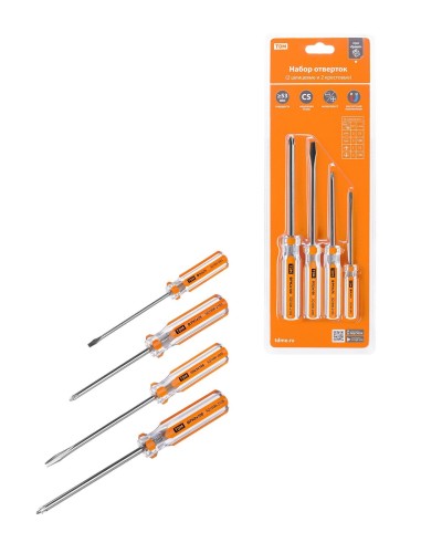 Набор отверток 4шт.: SL3x75, SL5х100, PH1х75, PH2х100, блистер, CS Гранит TDM (SQ1013-0101). Набор отверток. TDM ЕLECTRIC в Бийске