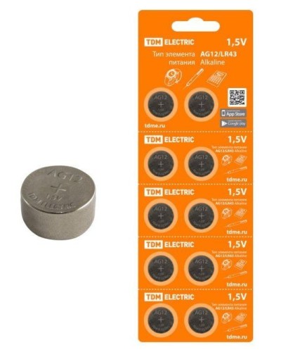 AG12/LR43 Alkaline 1,5V BP-10 TDM (SQ1702-0046). Элемент питания. TDM ЕLECTRIC в Бийске