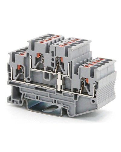 Клемма двухуровневая, зажим push-in, 2.5 кв.мм, серая (VPRTT-2.5-PV-GY). Клемма проходная, 4 точки подключения, уровни соединены перемычкой. ДКС в Бийске