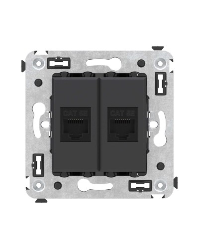Розетка RJ-45 в стену, кат.5E, Avanti, двойная, черный матовый (4412664). Розетка компьютерная. ДКС в Бийске