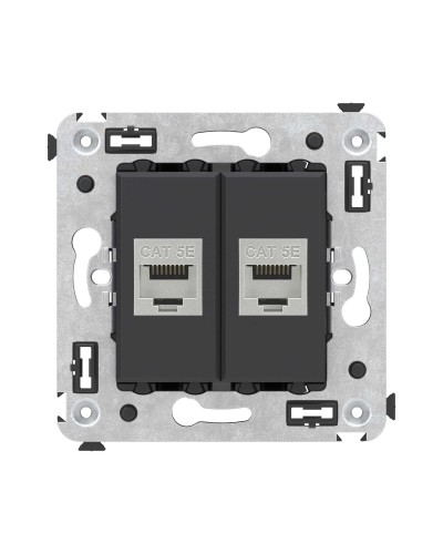 Розетка RJ-45 в стену, кат.6E, Avanti, двойная, черная матовая (4412764). Розетка компьютерная. ДКС в Бийске