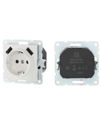 Розетка с з/к + 2xUSB разъема, 2А, белый LK60 (868004-1). Розетка. Экопласт в Бийске