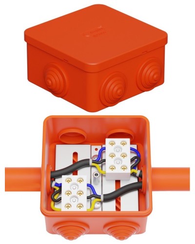 Коробка JBS080 85х85х50, 6 вых., 4P (0,15-10,0 мм²) (43311HF). Коробка монтажная, огнестойкая, без галогена. Экопласт в Бийске