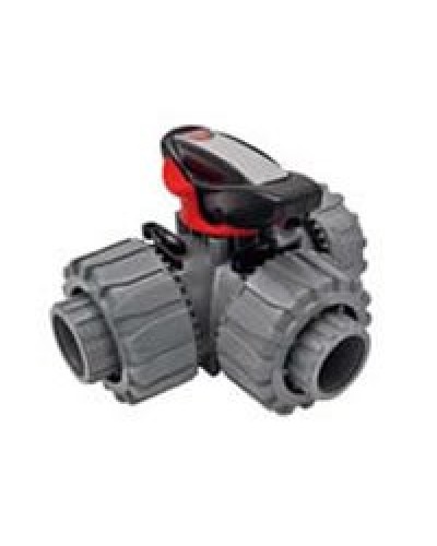 Ecoplast Кран шаровой трехходовой ПВХ D25 (уплотнение TPV, остальное EPDM) с муфтовым окончанием (49448). Кран шаровой, с муфтовым окончанием. Экопласт в Бийске