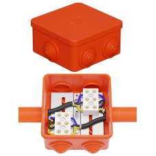 Коробка JBS080 85х85х50, 6 вых., 3P (0,15-10,0 мм²) (43301HF). Коробка монтажная, огнестойкая, без галогена. Экопласт