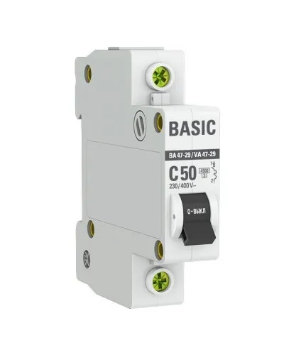 Автоматический выключатель 1P 50А (C) 4,5кА ВА 47-29 Basic (mcb4729-1-50C). Автоматический выключатель. EKF в Бийске