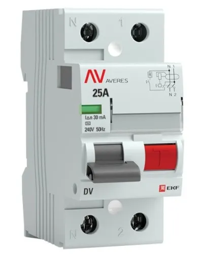 DV 2P 25А/ 30мА (A)  AVERES (rccb-2-25-30-a-av). Выключатели дифференциального тока (УЗО). EKF в Бийске