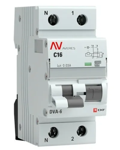 DVA-6 1P+N 16А (C) 30мА (AC) 6кА  AVERES (rcbo6-1pn-16C-30-ac-av). Автоматический выключатель дифференциального тока. EKF в Бийске