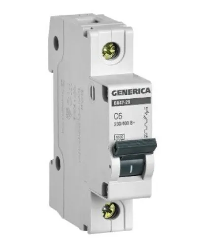 GENERICA ВА47-29 1P C 6А 4,5кА (MVA25-1-006-C). Автоматический выключатель. IEK в Бийске