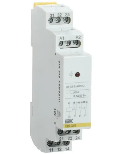 Реле промежуточное модульное OIR 3 контакта 16А 24В AC/DC (OIR-316-ACDC24V). Реле промежуточное модульное. IEK в Бийске