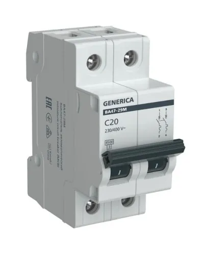 GENERICA ВА47-29М 2P C 20А 4,5кА (MVA21-2-020-C-G). Автоматический выключатель. IEK в Бийске