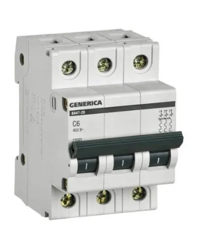 GENERICA ВА47-29 3P C 6А 4,5кА (MVA25-3-006-C). Автоматический выключатель. IEK в Бийске