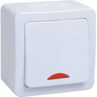Выключатель 1-клавишный с индикацией ВС20-1-1-ГПБ открытой установки IP54 белый ГЕРМЕС PLUS (EVMP11-K01-10-54-EC). Выключатель. IEK