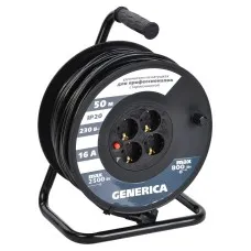 УК50 4 места 2P+PE, 50м GENERICA (WKP20-16-04-50-G). Удлинитель на катушке с термозащитой, 3х1,5кв.мм. IEK