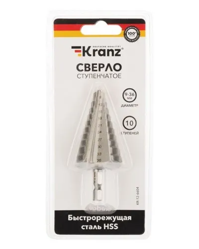 Сверло по металлу ступенчатое 9,0-36,0 мм 110 mm 62 HRC Kranz (KR-12-6604): Сверло по металлу шлифованное в Бийске