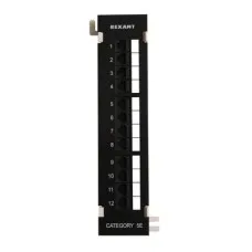 Коммутационная панель, настенная, 12 портов RJ-45, категория 5е, UTP неэкранированная, черная Rexant (04-0020): Патч-панель
