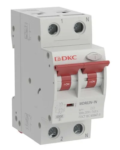 YON max MDR, 1P+N, 30mA, 16A, 6kA, А (MDR63N-1N2C16-A). Автоматический выключатель дифференциального тока. ДКС в Бийске