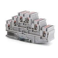 Клемма трехуровневая, зажим push-in, 2.5 кв.мм, серая (VPR-2.5-3L-GY). Клемма проходная, 6 точки подключения. ДКС